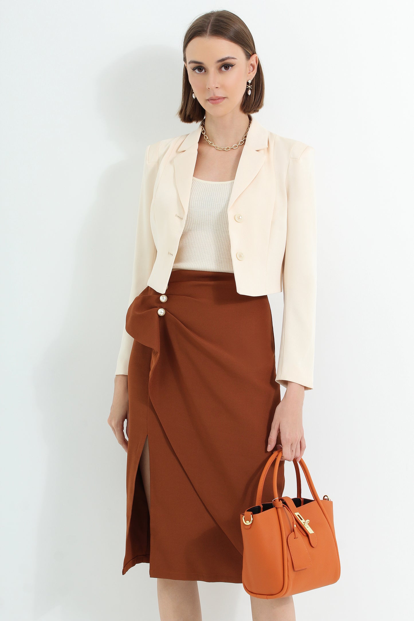 Alannis Asymmetrical Draped Skirt with Pearls