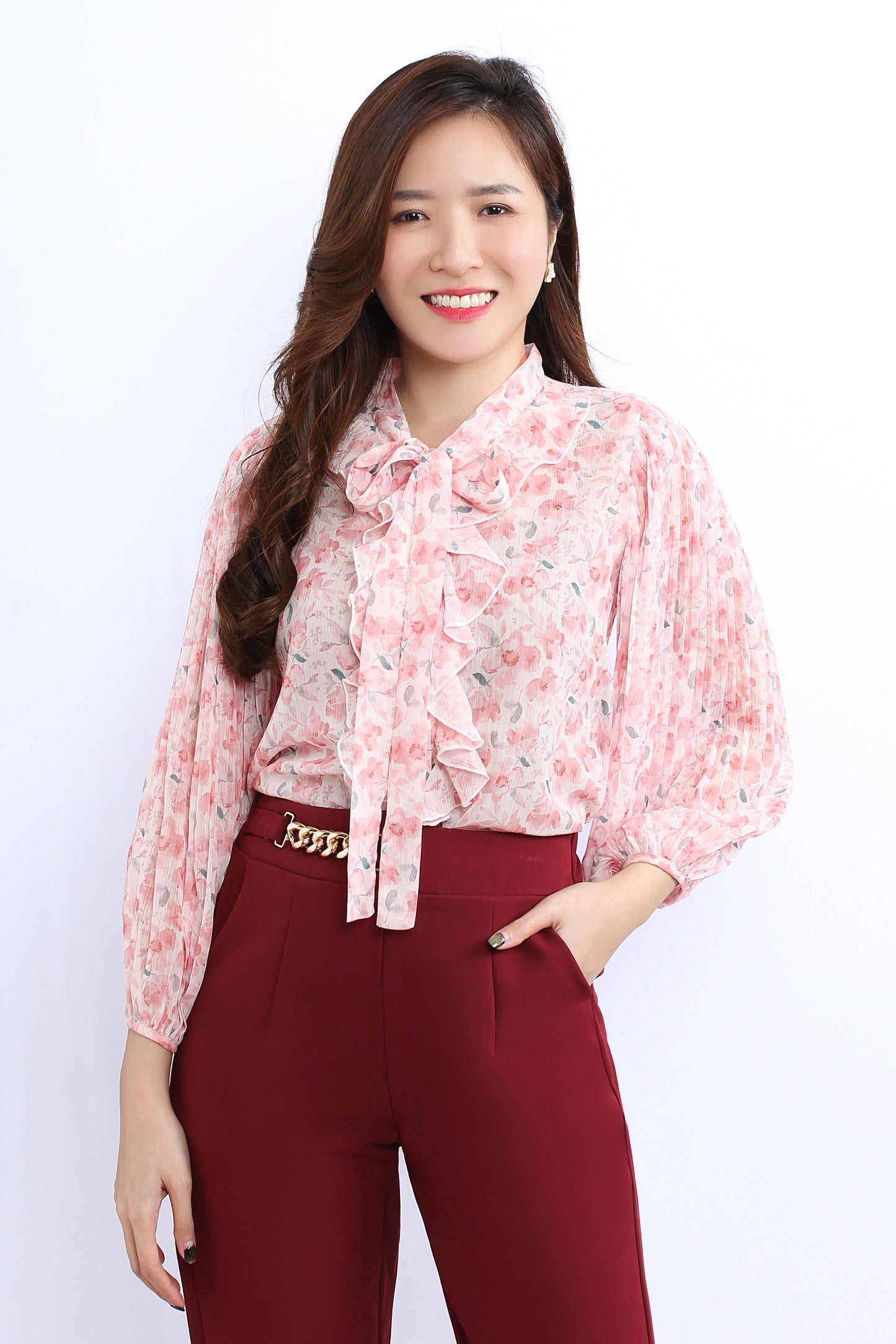 Floral Chiffon Blouse With Ruffles