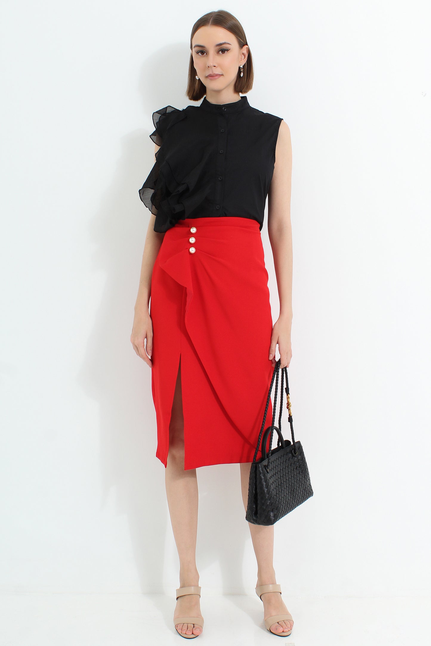 Alannis Asymmetrical Draped Skirt with Pearls