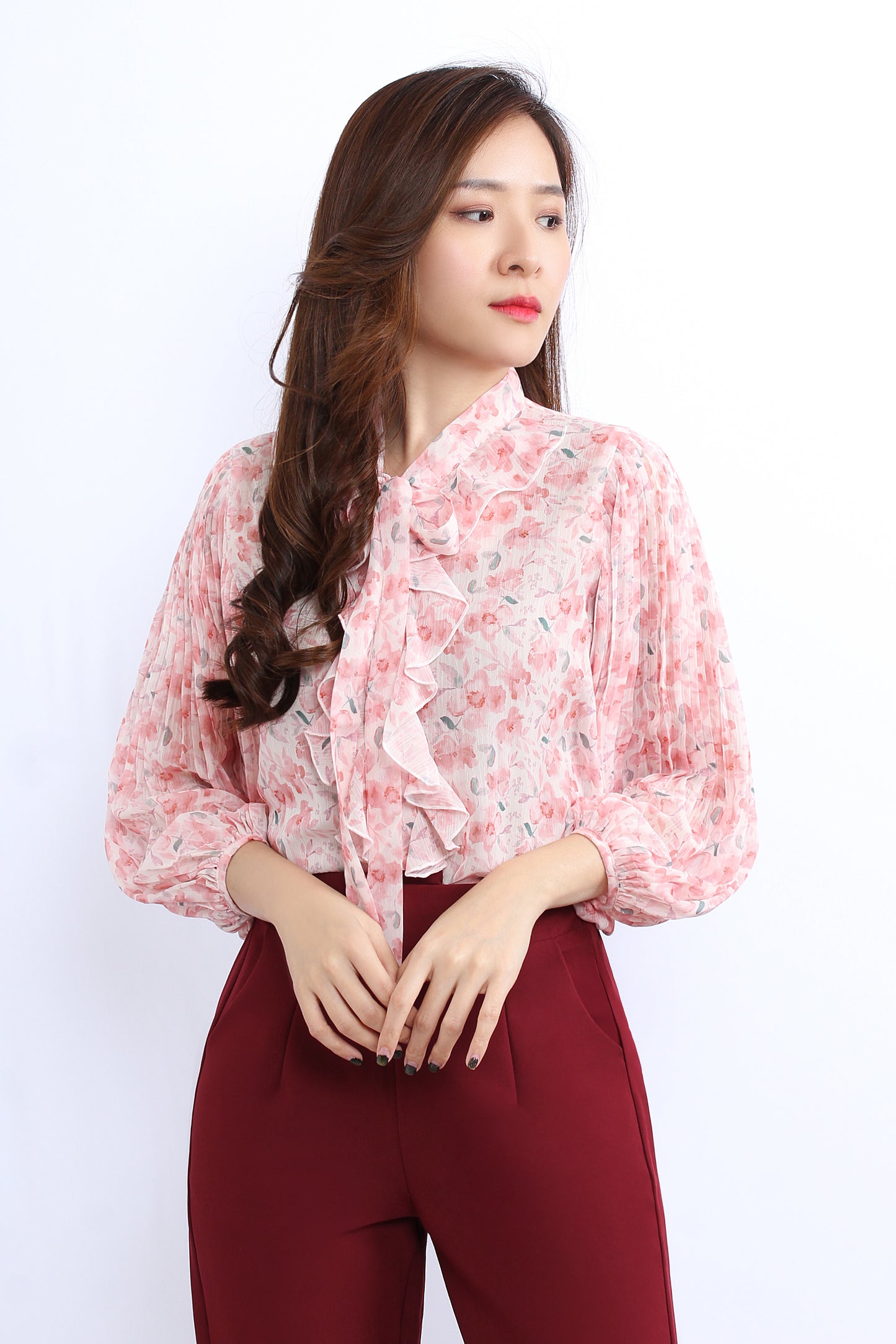Floral Chiffon Blouse With Ruffles