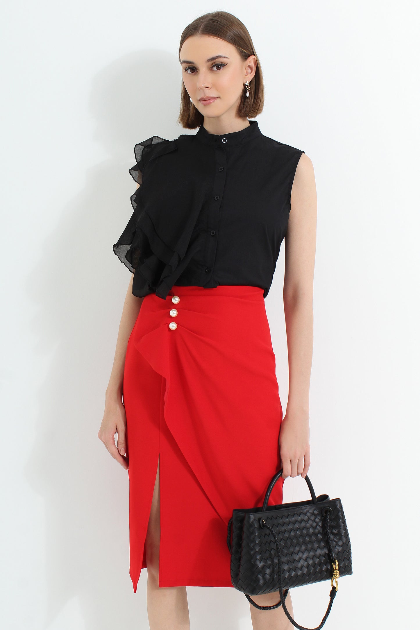 Alannis Asymmetrical Draped Skirt with Pearls