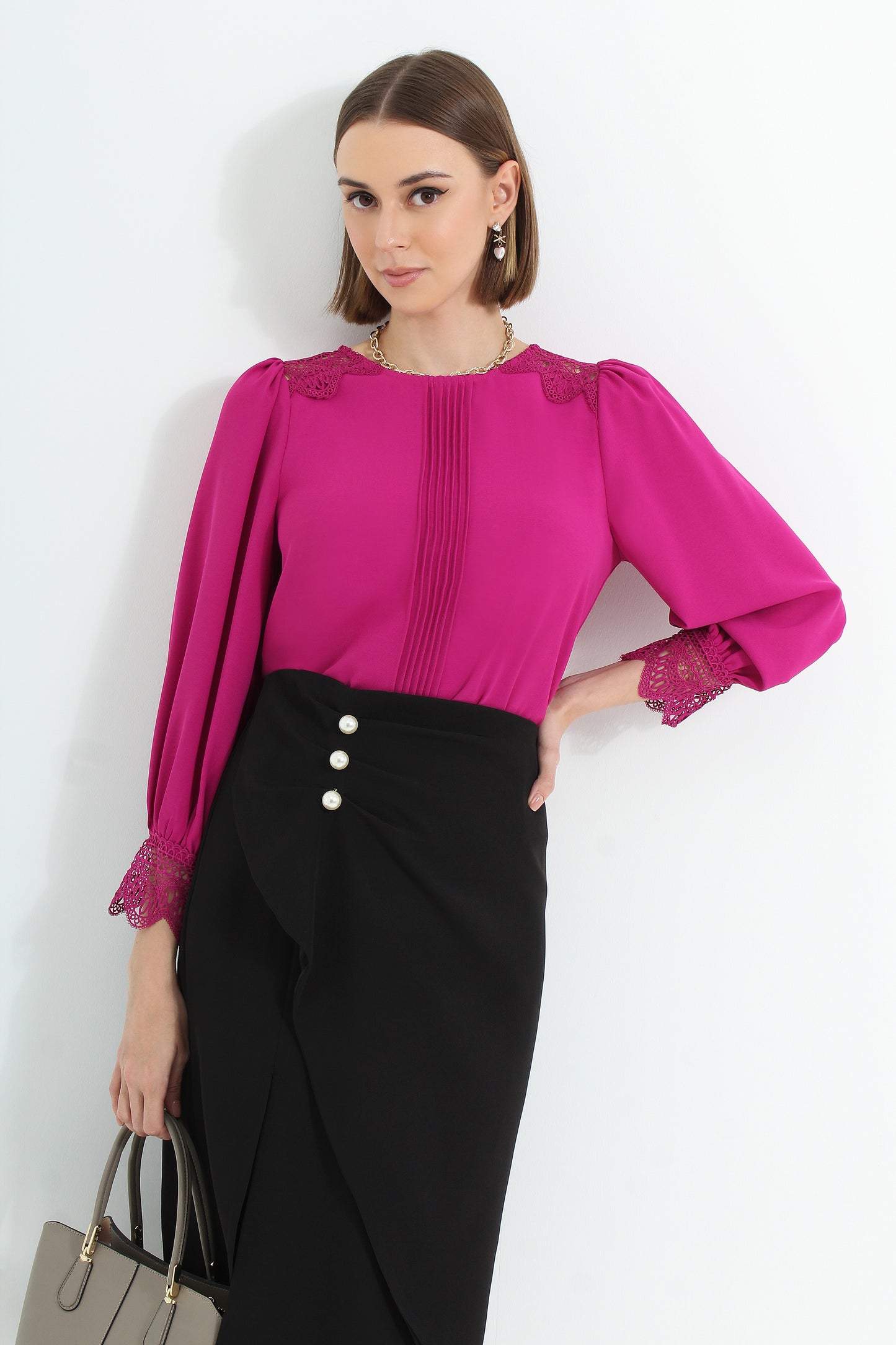 Alannis Asymmetrical Draped Skirt with Pearls