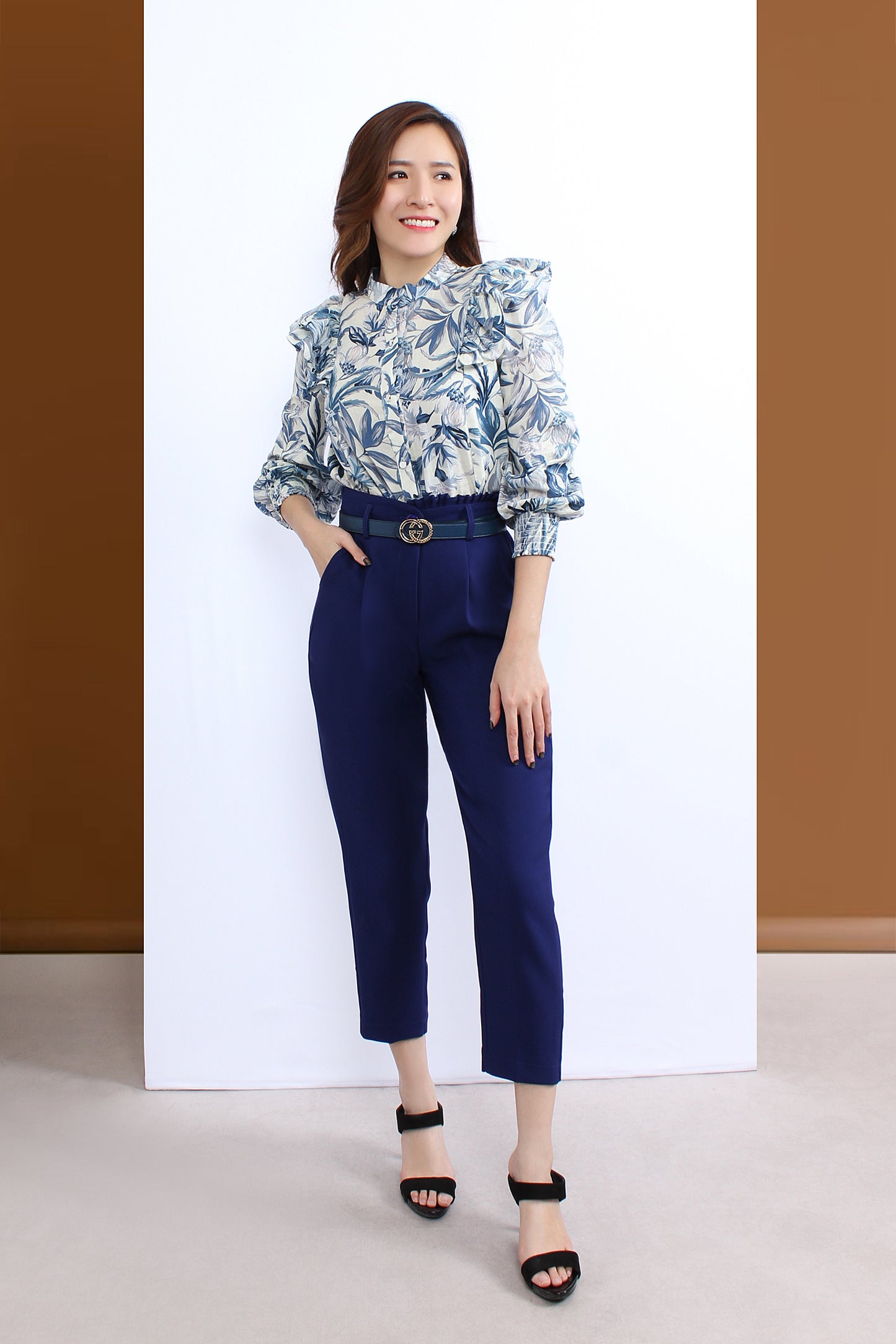 Nora Ruffled Shoulder Blouse In Flora Prints