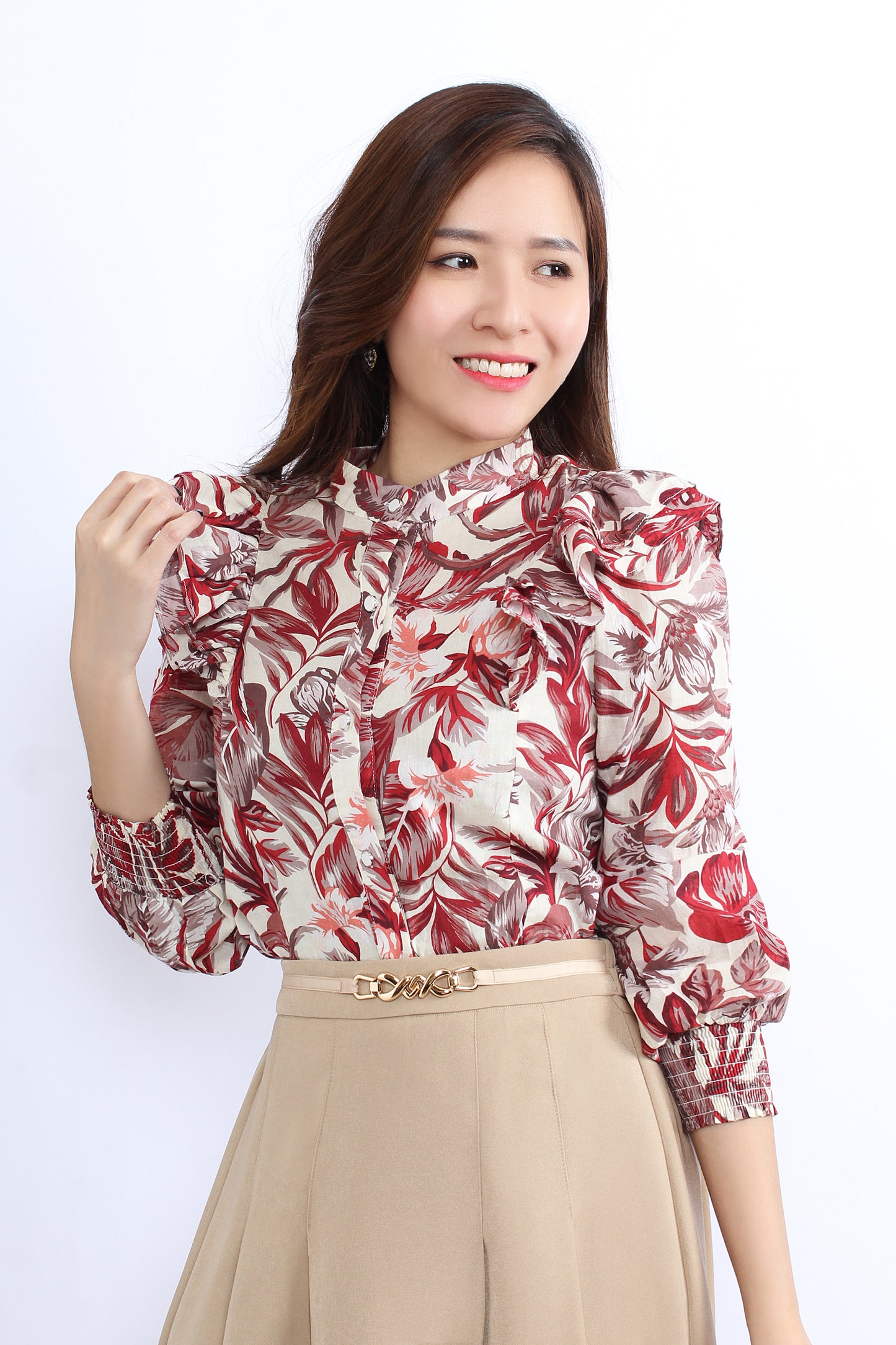 Nora Ruffled Shoulder Blouse In Flora Prints