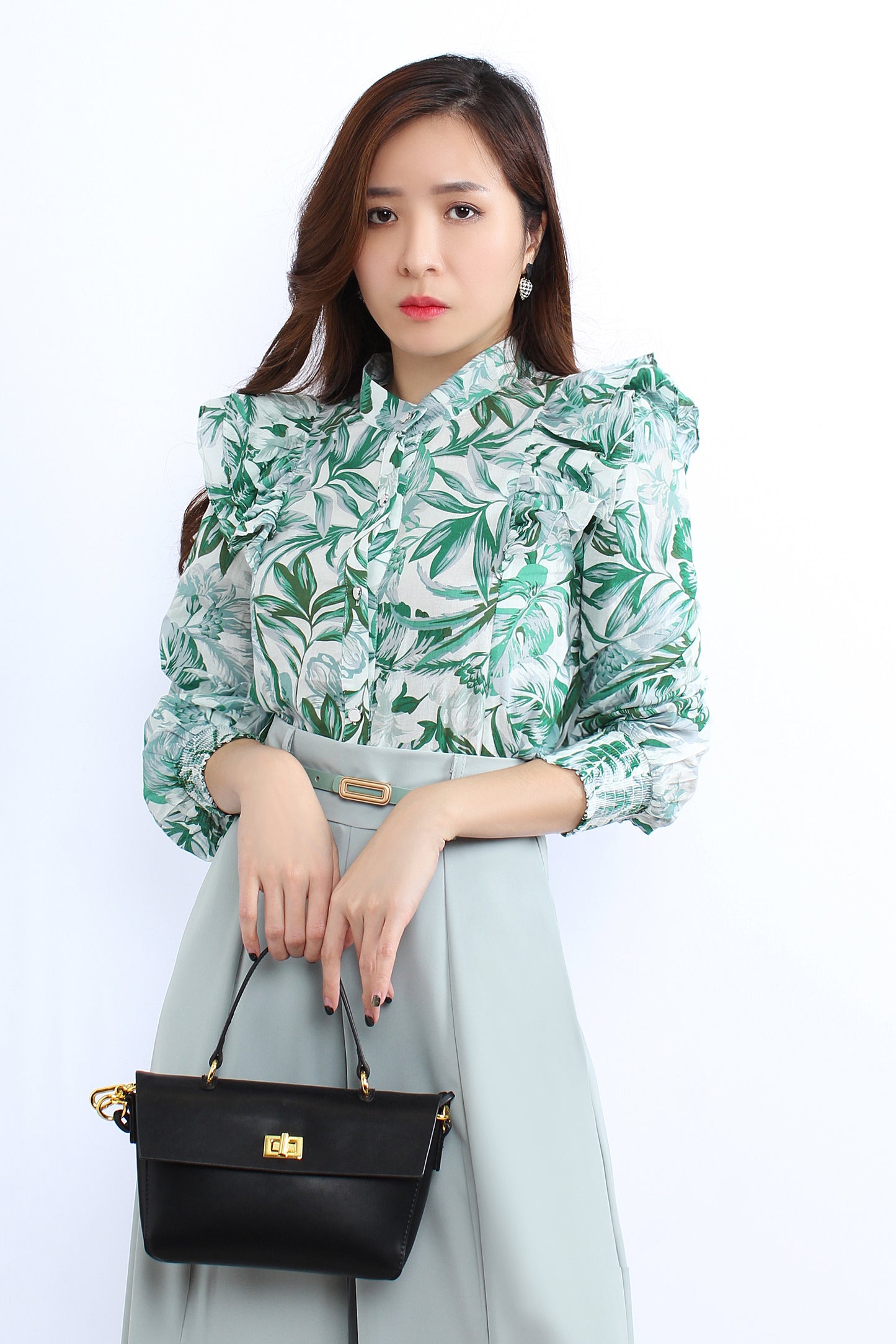 Nora Ruffled Shoulder Blouse In Flora Prints