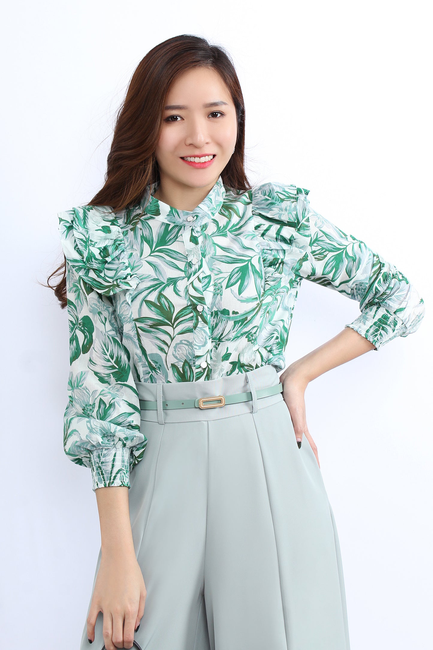 Nora Ruffled Shoulder Blouse In Flora Prints