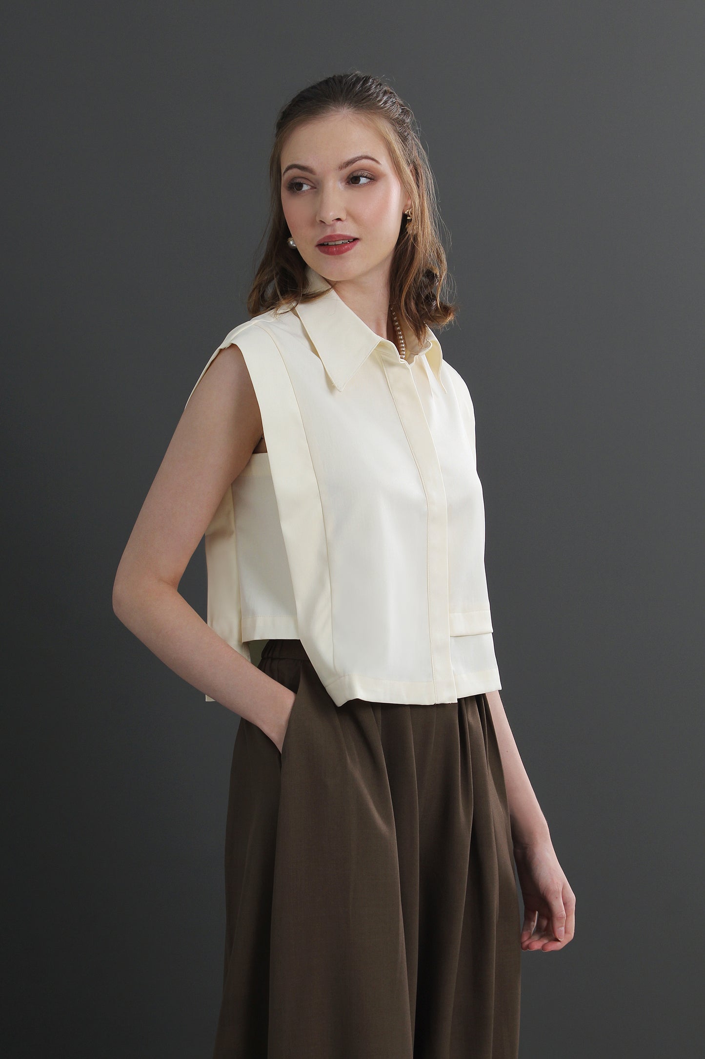 Rowena sleeveless lapel shirt straight commuting all-match top