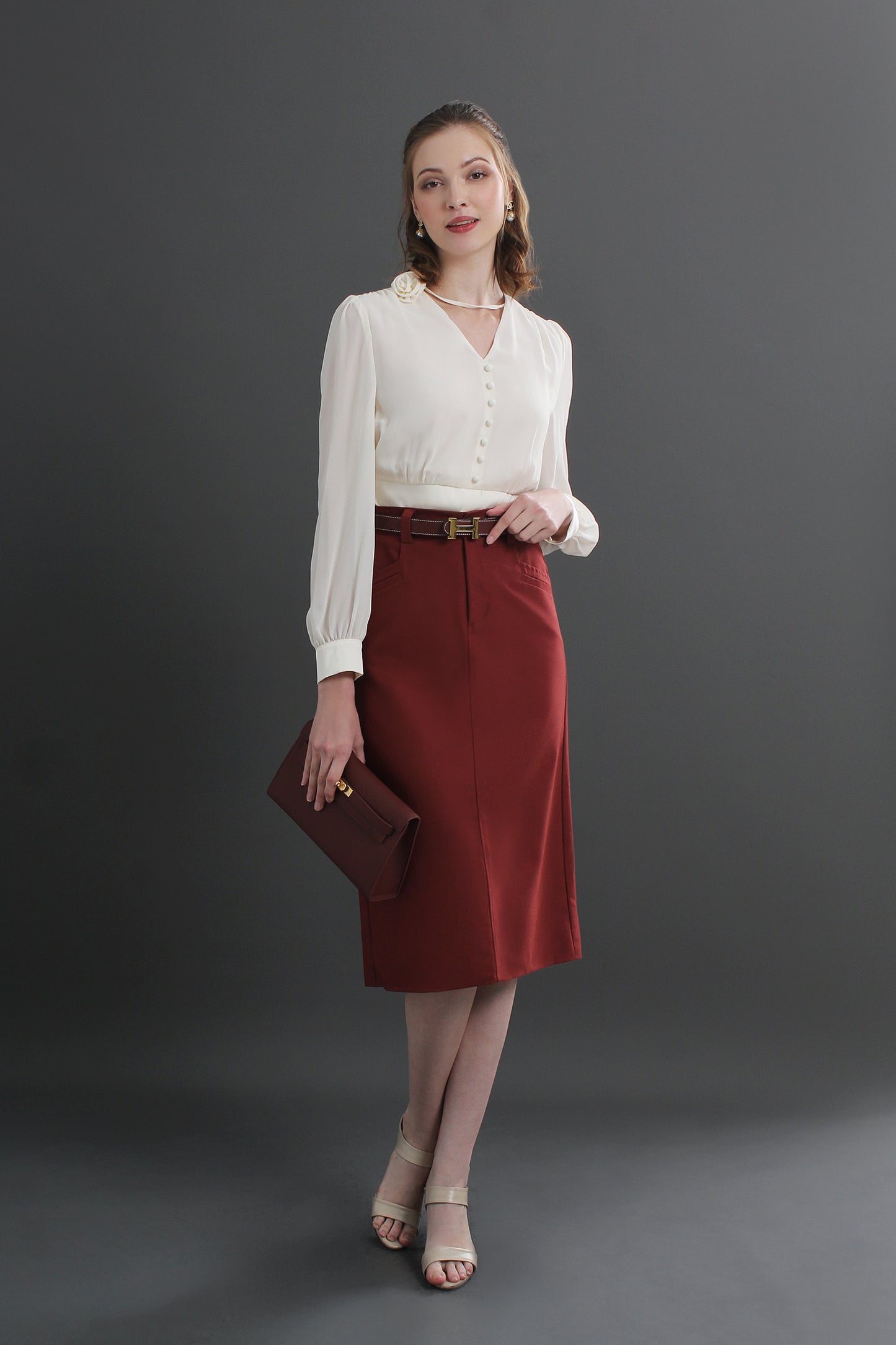 Clara High Waist Slit Front Straight Skirt