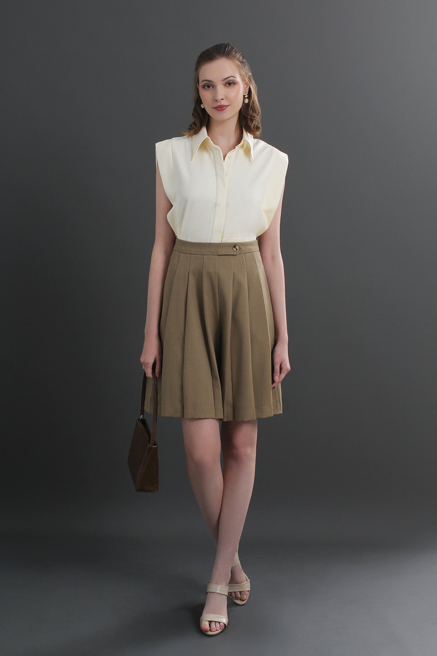 Beryl Korean Style Pleated Shorts Office Work Front Zipper Pants
