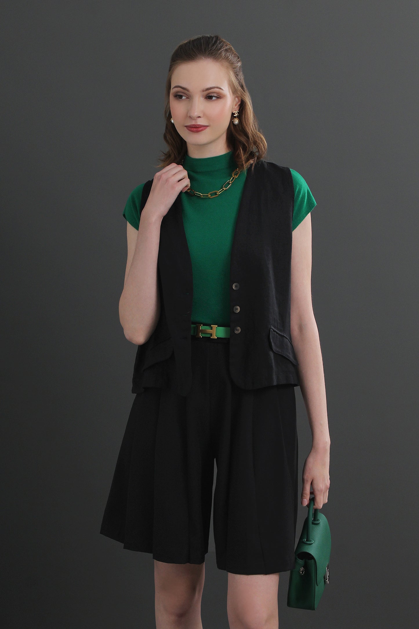 Beryl Korean Style Pleated Shorts Office Work Front Zipper Pants