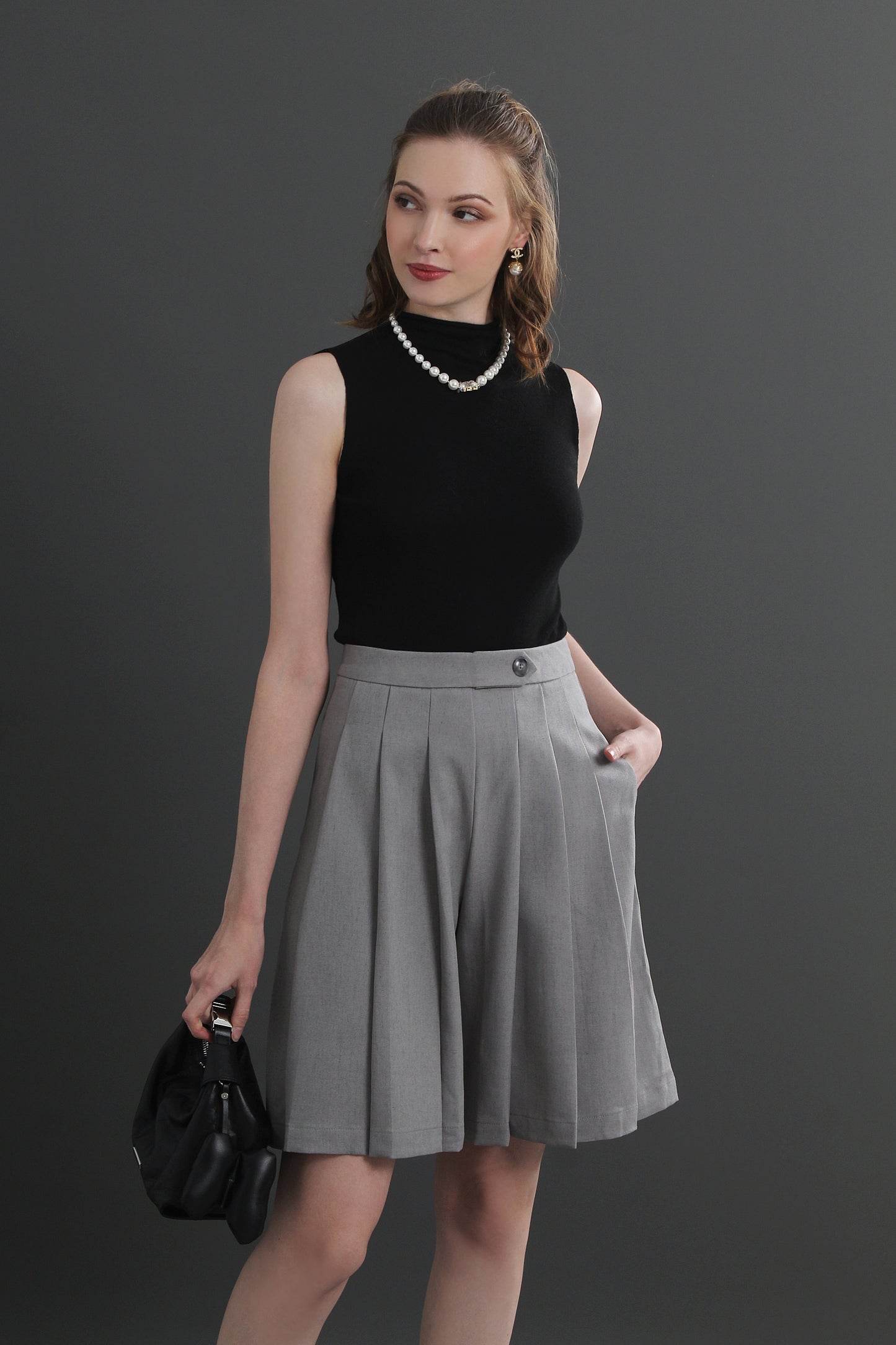 Beryl Korean Style Pleated Shorts Office Work Front Zipper Pants
