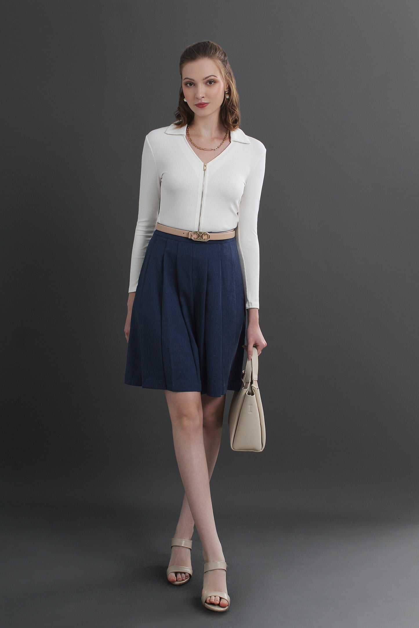 Beryl Korean Style Pleated Shorts Office Work Front Zipper Pants