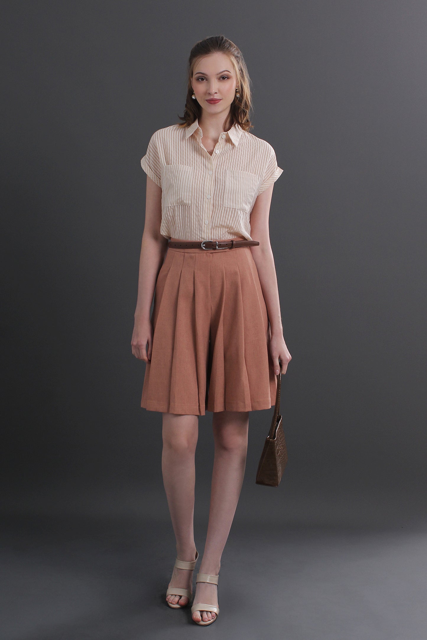 Beryl Korean Style Pleated Shorts Office Work Front Zipper Pants