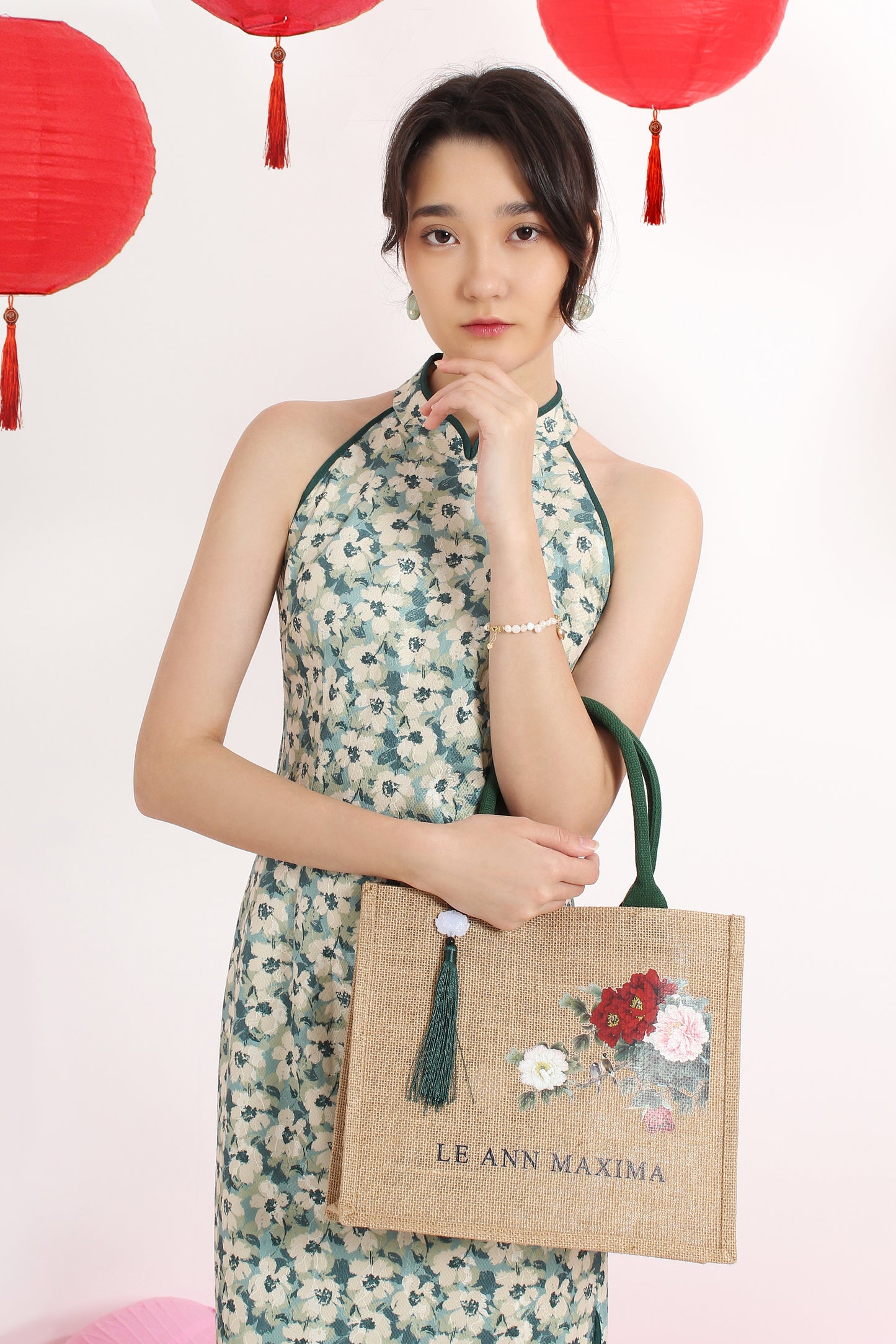 Halter Neck Floral Cheongsam Dress