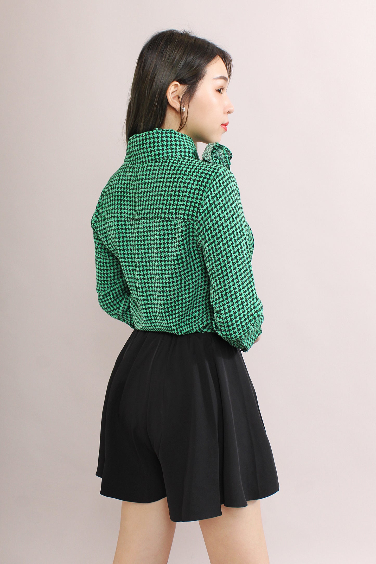 Azula Houndstooth Shirt With Detachable Rose & Scarf