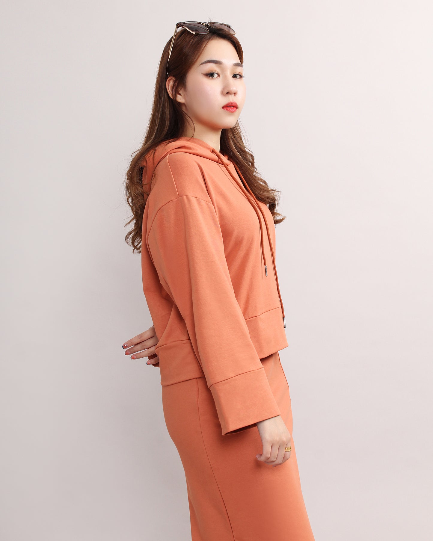 Casual Loose Hooded Sweater & Front Slit Pencil Skirt Set