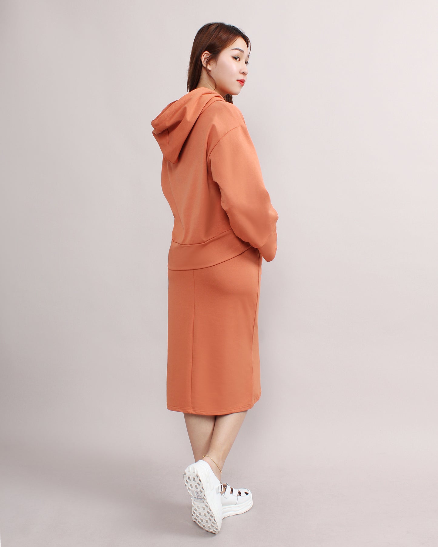 Casual Loose Hooded Sweater & Front Slit Pencil Skirt Set