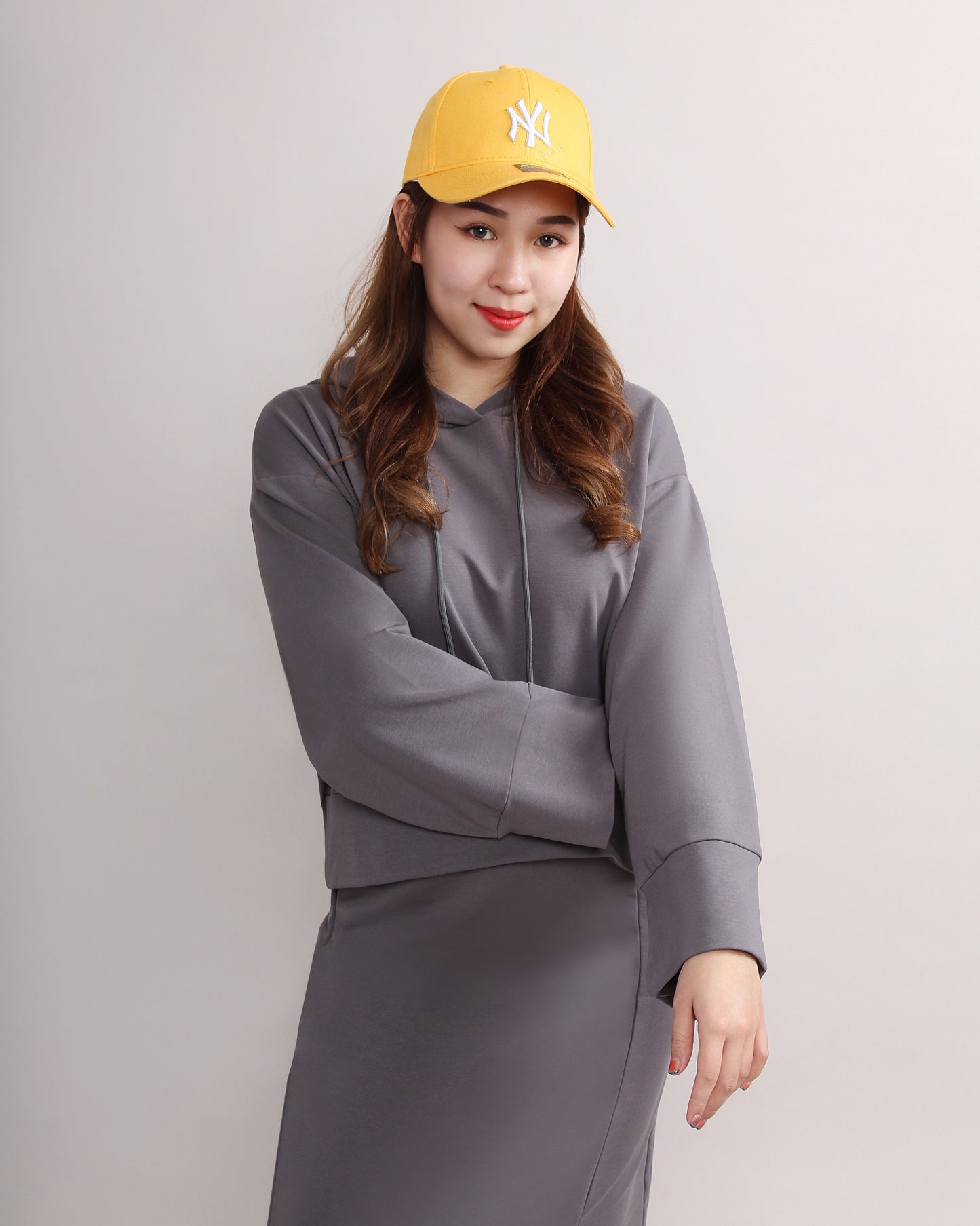 Casual Loose Hooded Sweater & Front Slit Pencil Skirt Set
