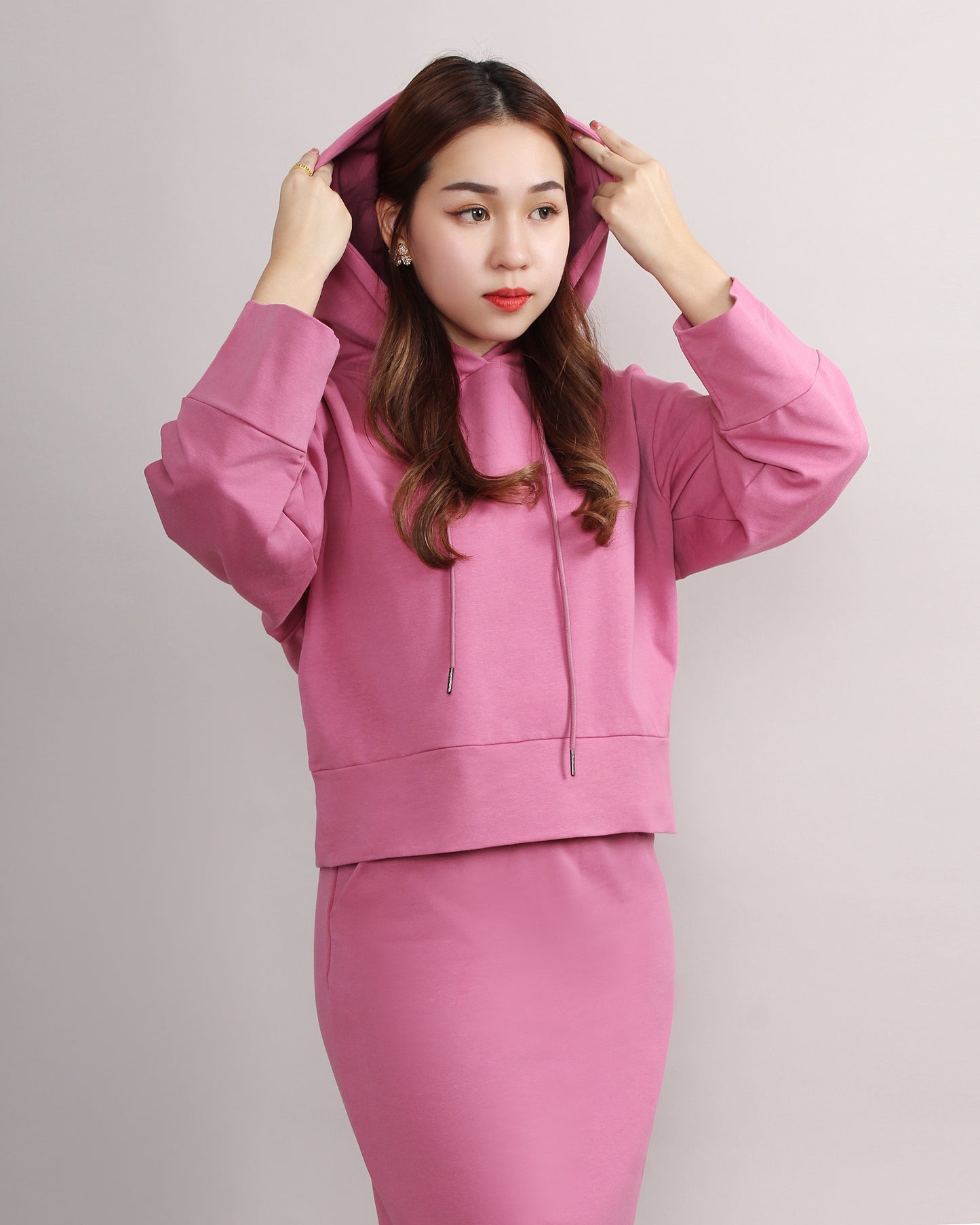 Casual Loose Hooded Sweater & Front Slit Pencil Skirt Set