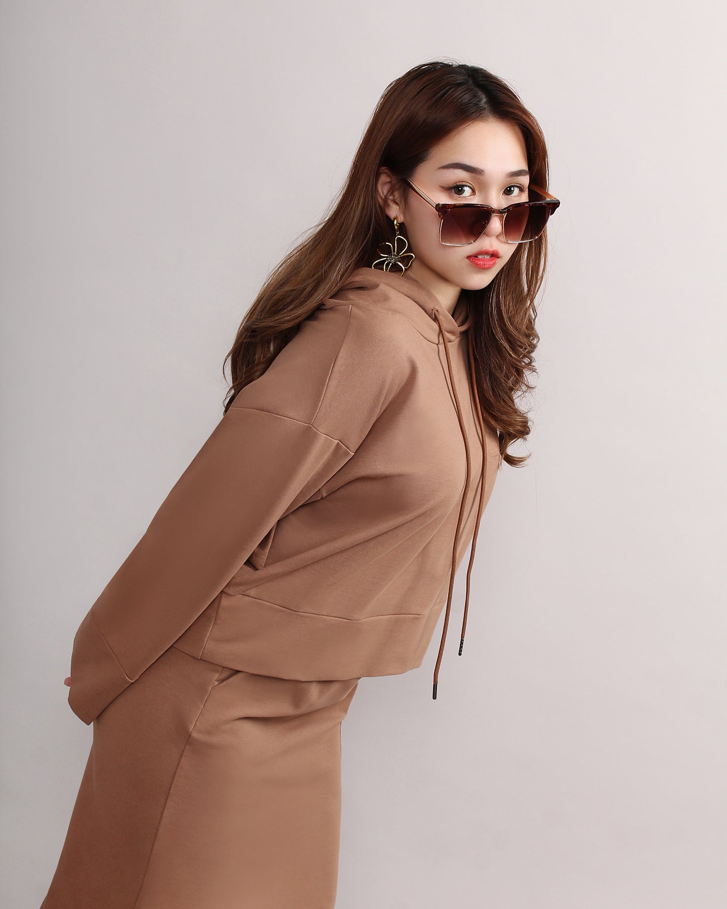 Casual Loose Hooded Sweater & Front Slit Pencil Skirt Set