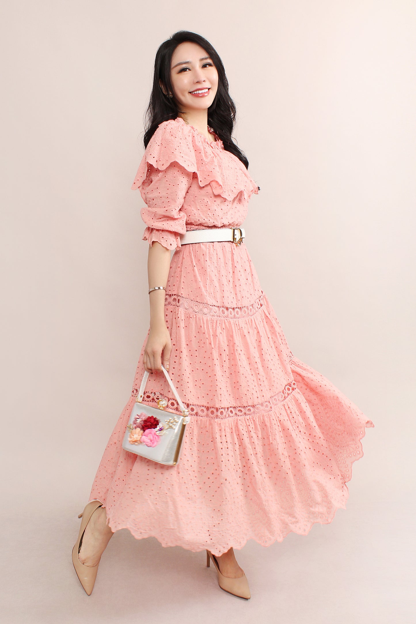Ruffle Trim Off-Shoulder Lace Dress