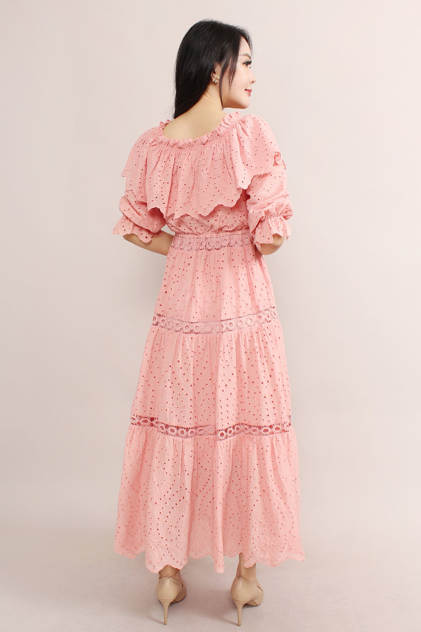 Ruffle Trim Off-Shoulder Lace Dress