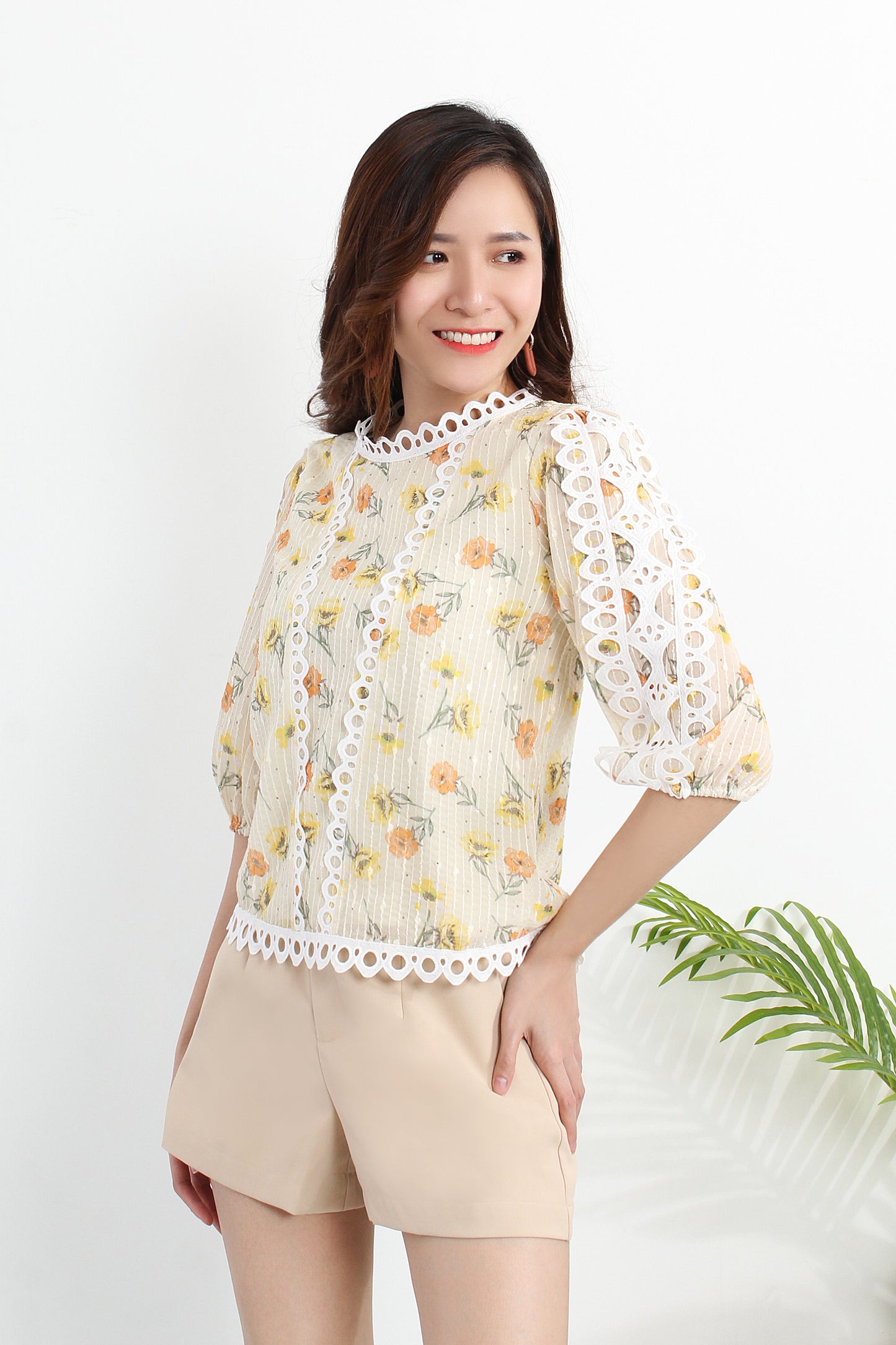 Antheia Floral Printed Blouse With Lace