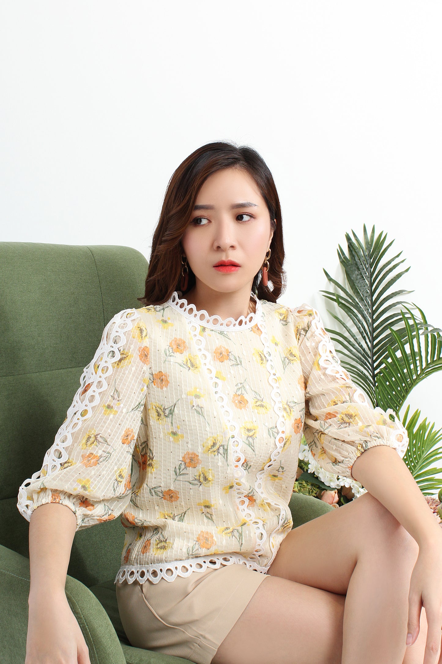 Antheia Floral Printed Blouse With Lace