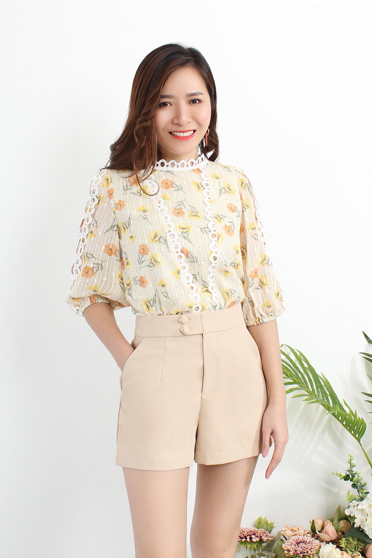 Antheia Floral Printed Blouse With Lace
