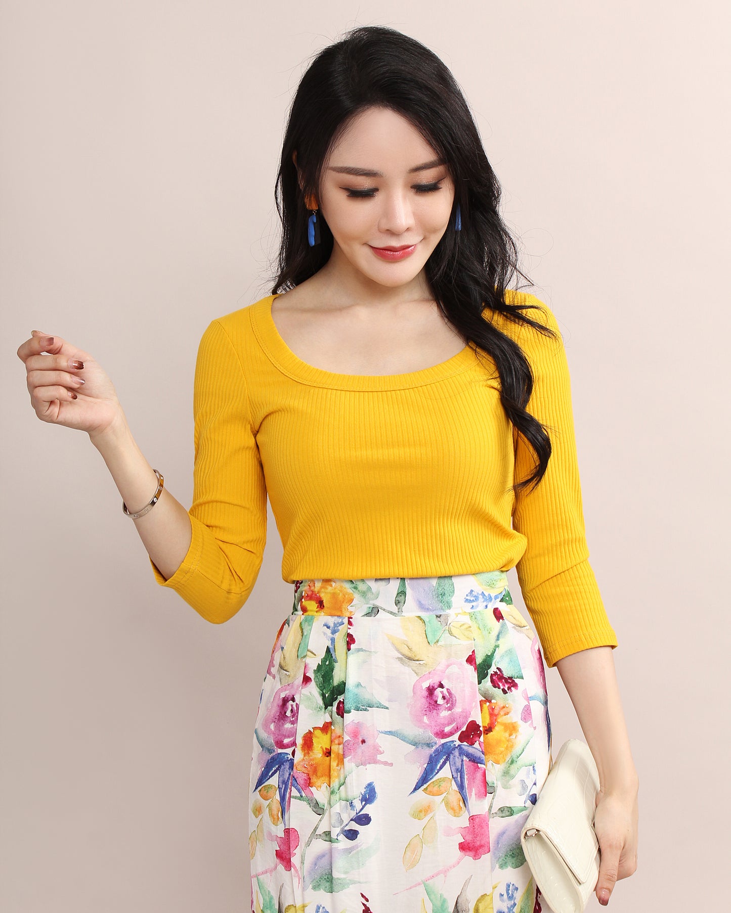 Slim Fitted Wide U Neck Cotton Tee