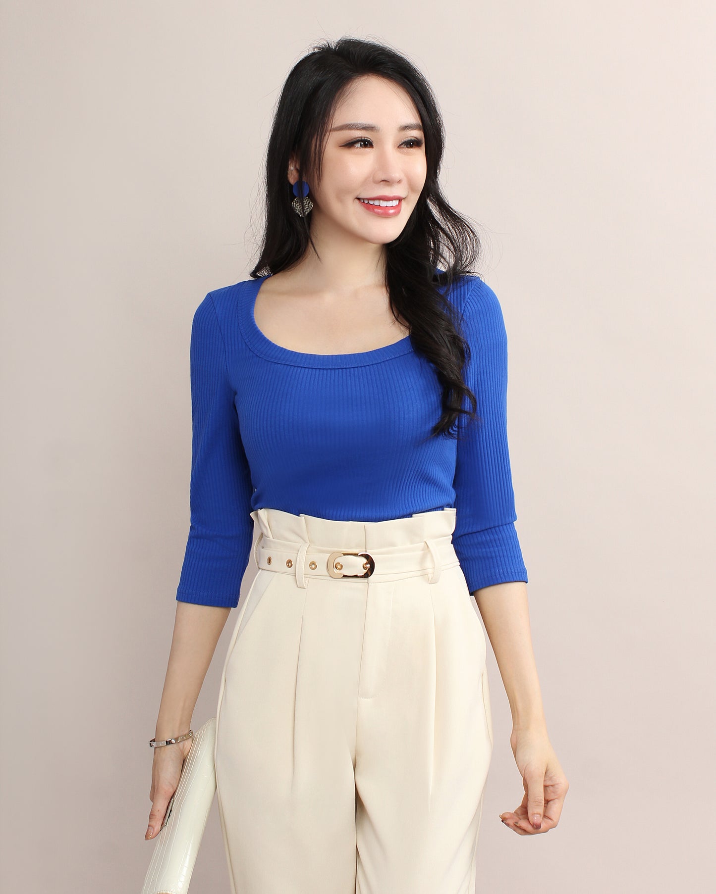 Slim Fitted Wide U Neck Cotton Tee