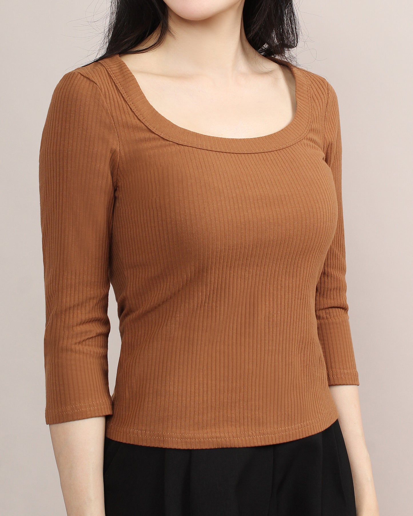 Slim Fitted Wide U Neck Cotton Tee