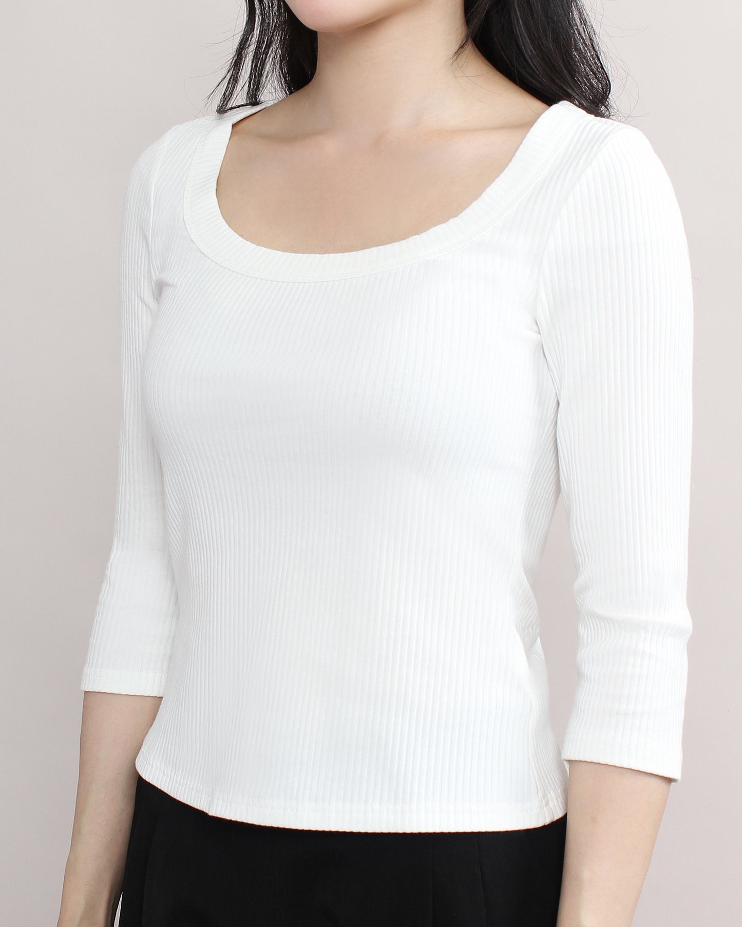Slim Fitted Wide U Neck Cotton Tee