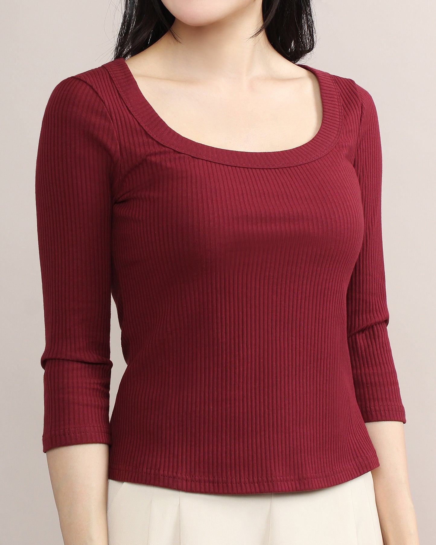 Slim Fitted Wide U Neck Cotton Tee