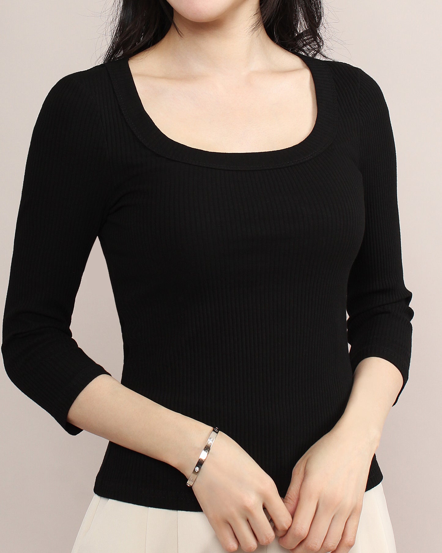 Slim Fitted Wide U Neck Cotton Tee