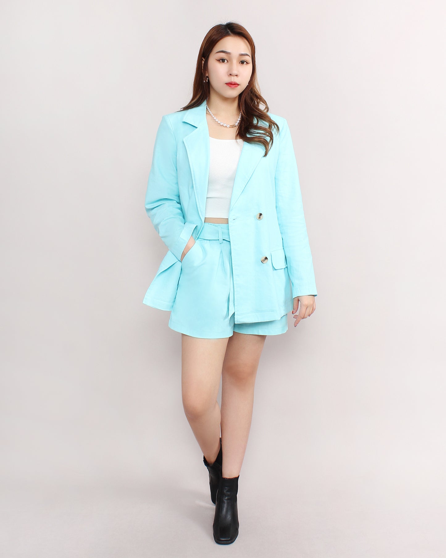 Elegant Blazer & Front Shorts Set