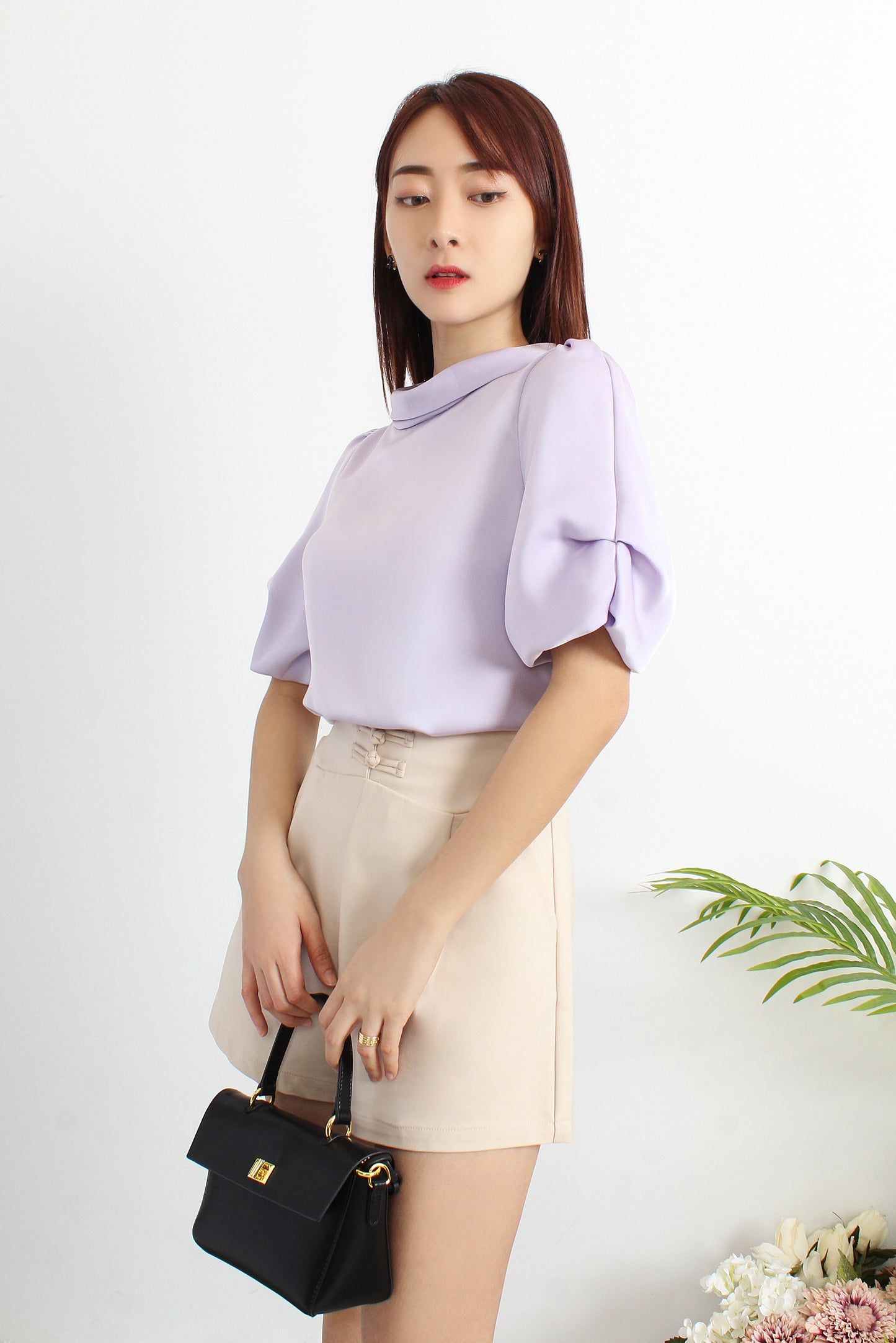 Aegle Cowl Collar Satin Blouse