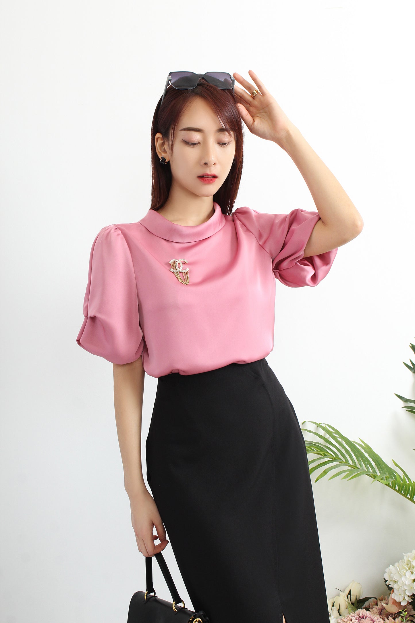 Aegle Cowl Collar Satin Blouse