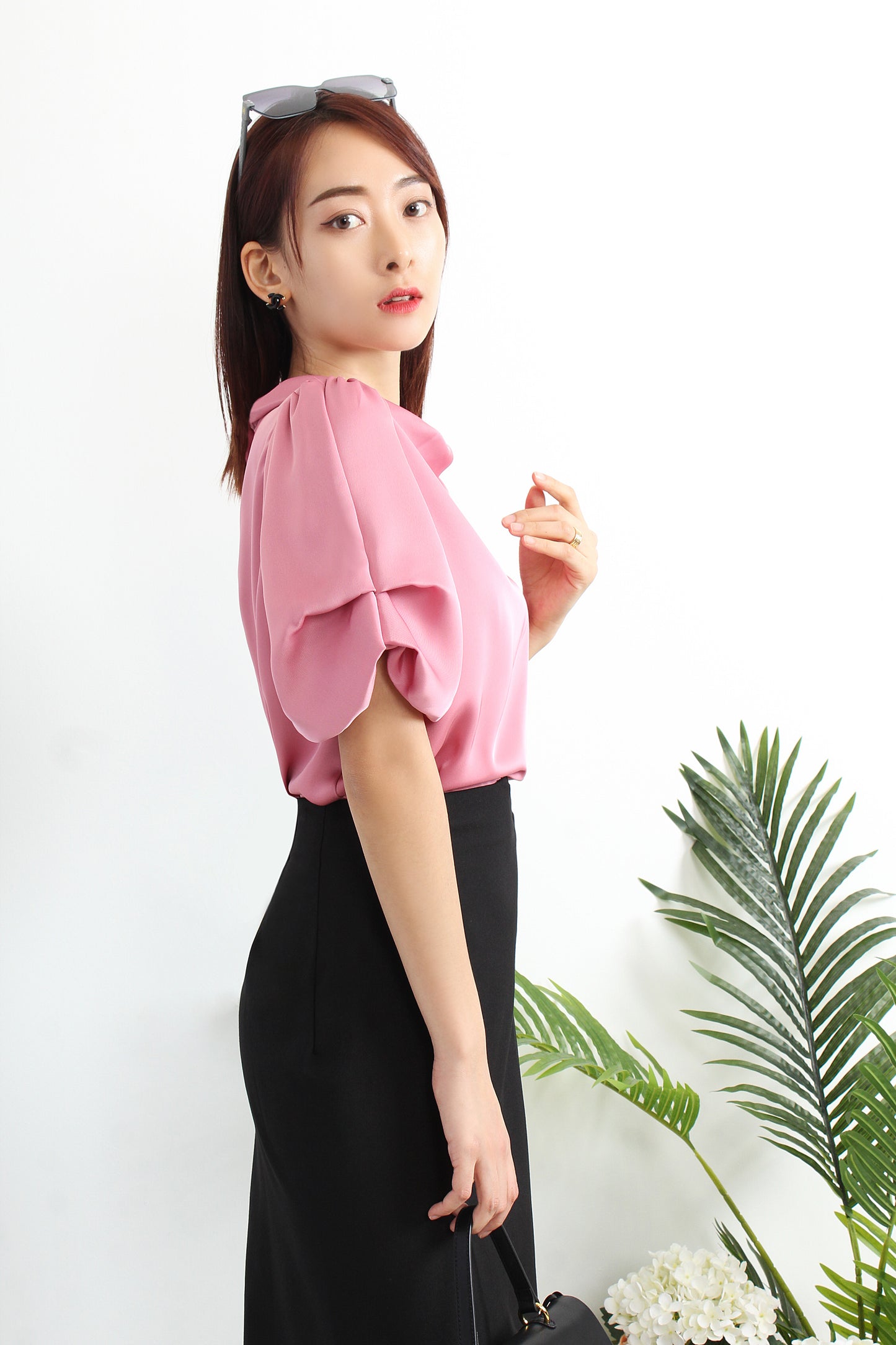 Aegle Cowl Collar Satin Blouse