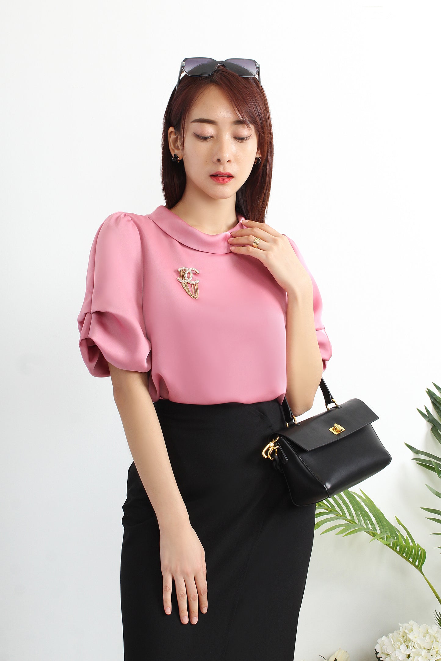 Aegle Cowl Collar Satin Blouse