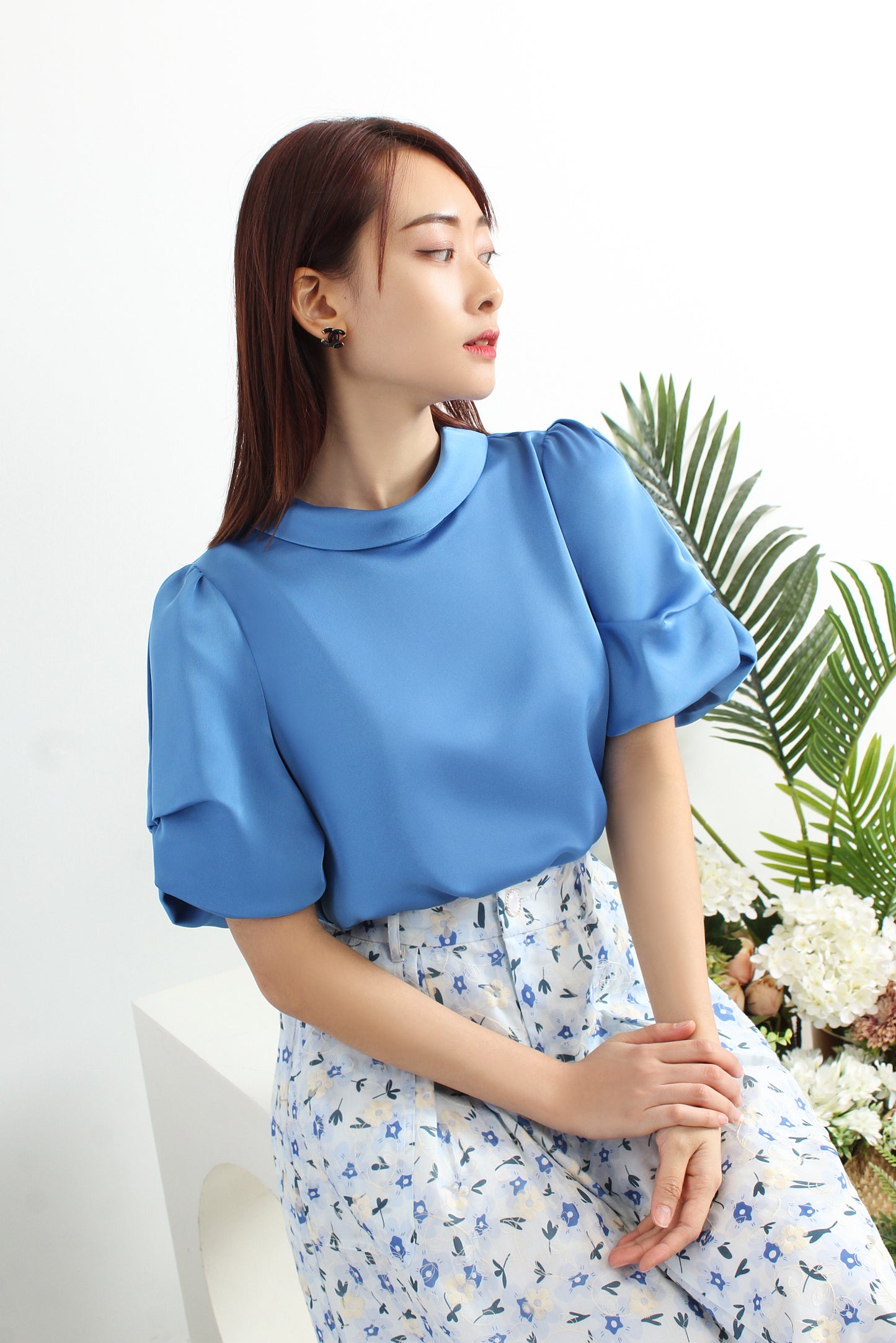 Aegle Cowl Collar Satin Blouse