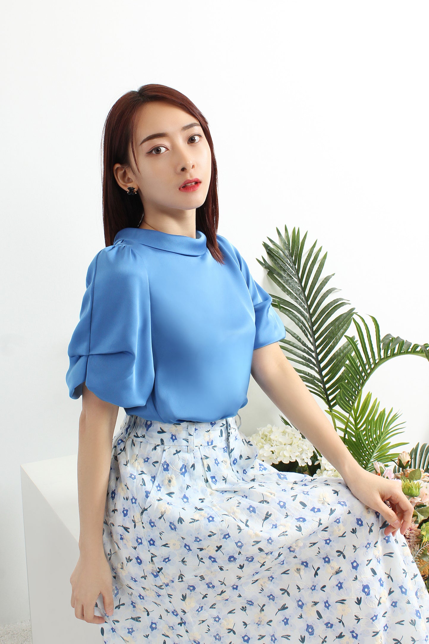 Aegle Cowl Collar Satin Blouse