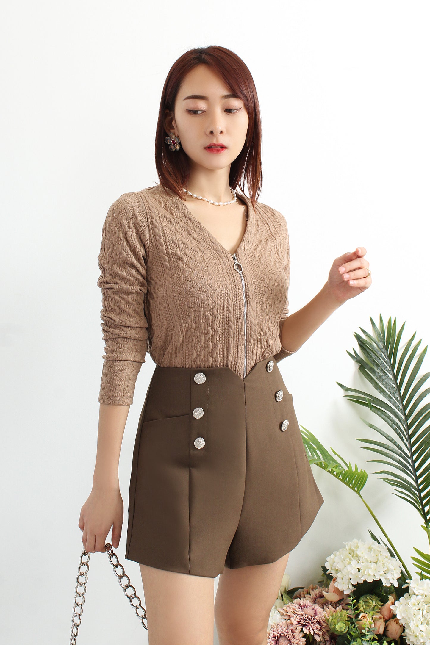 Arcelia Zip Up Knitted Top