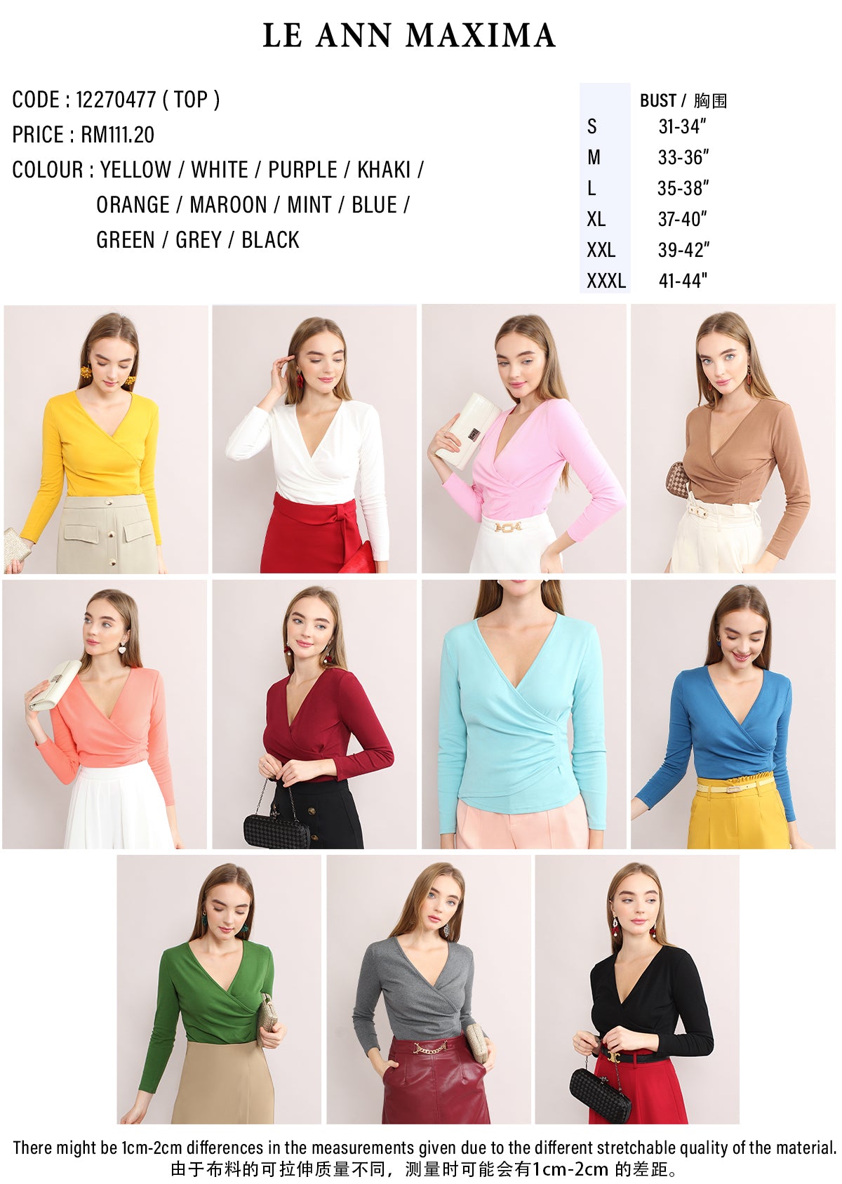 V Neck Overlap Pleated Long Sleeve Blouse