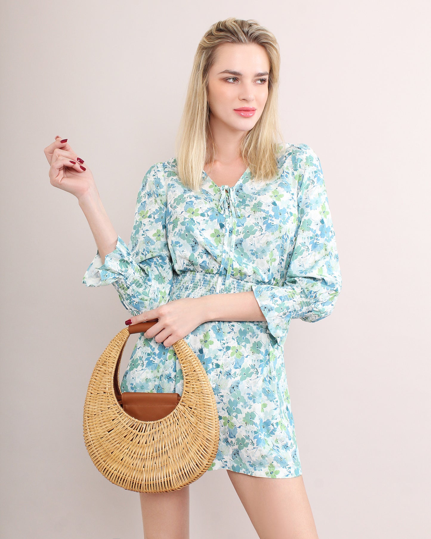 Casual Floral Elastic Waist Blouse and Shorts Set