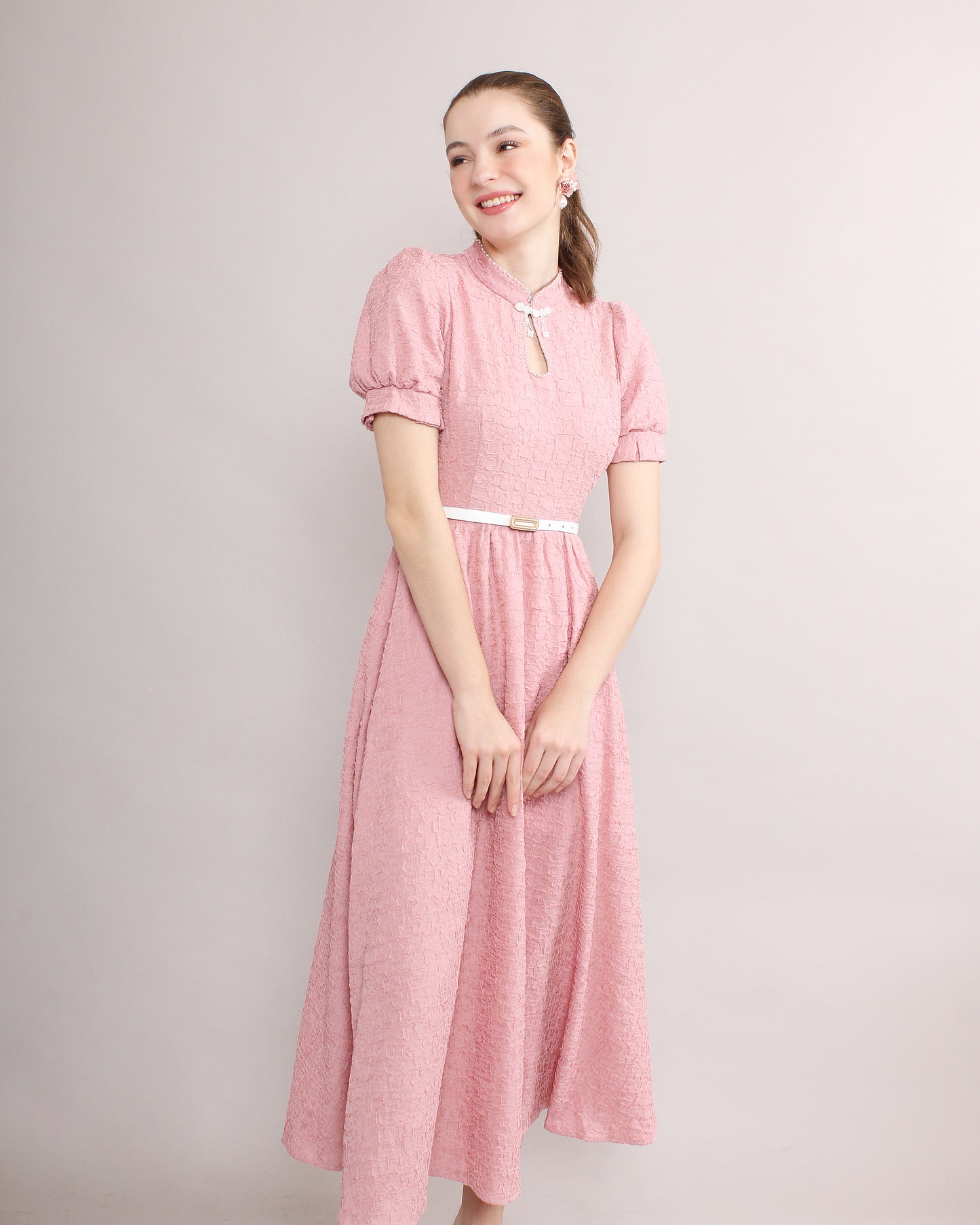 Binna Keyhole Neckline Pearl Beaded Dress