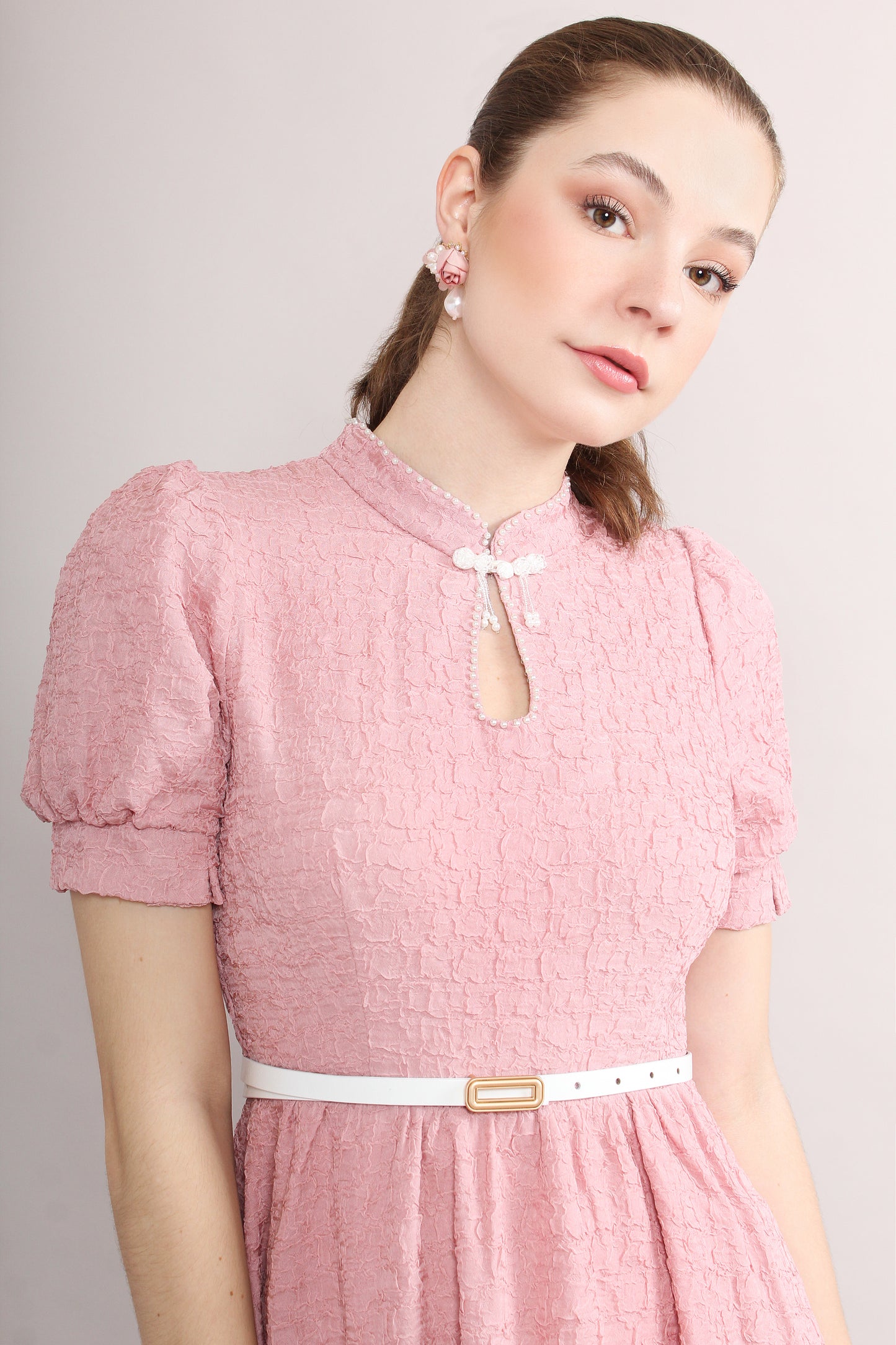 Binna Keyhole Neckline Pearl Beaded Dress
