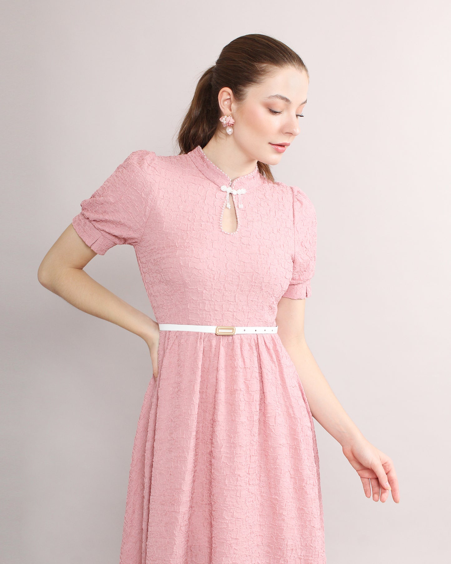 Binna Keyhole Neckline Pearl Beaded Dress