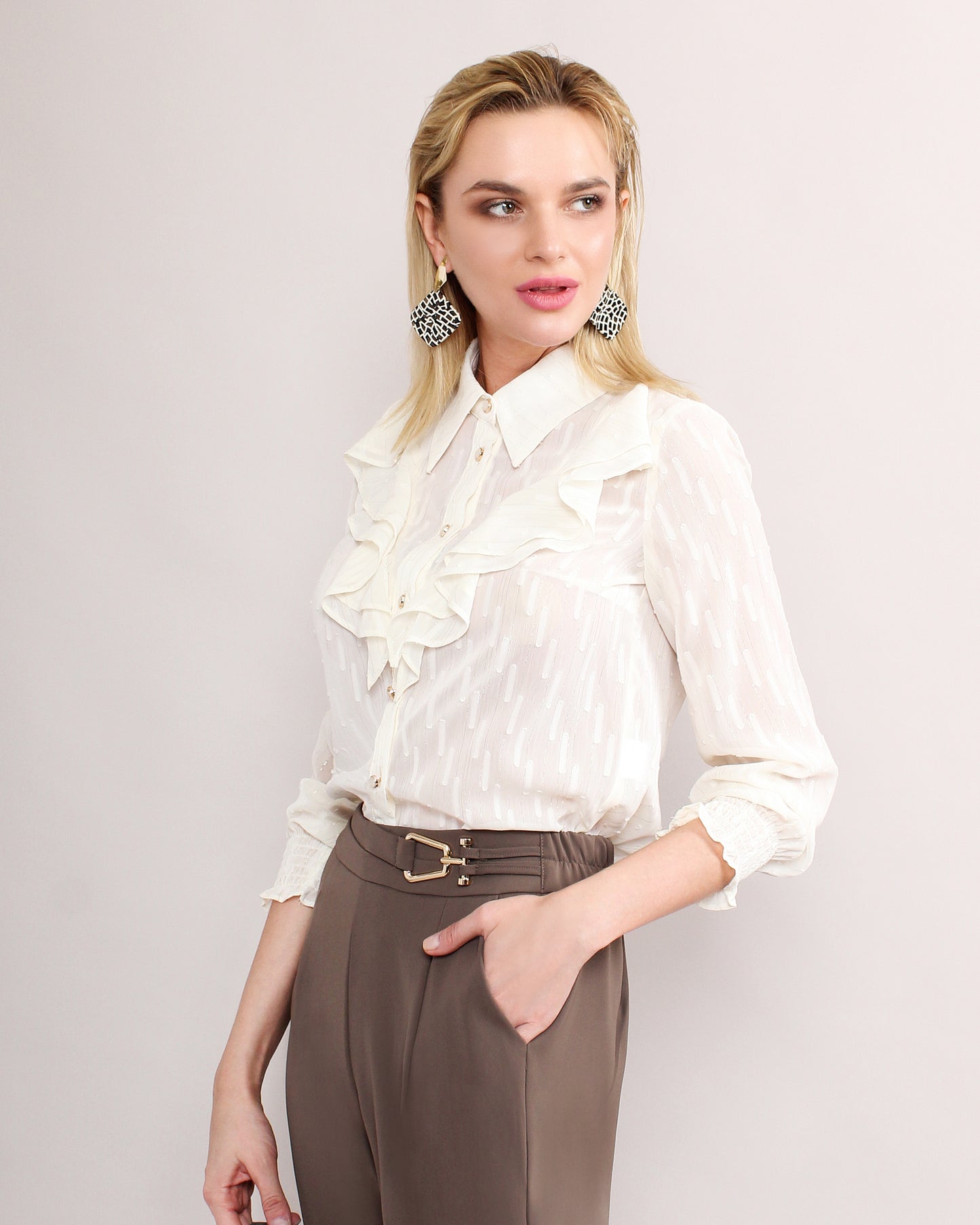 Nancy Ruffle Trim Collared Blouse