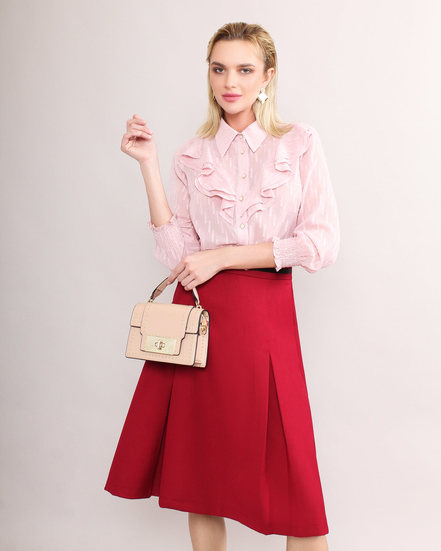 Nancy Ruffle Trim Collared Blouse